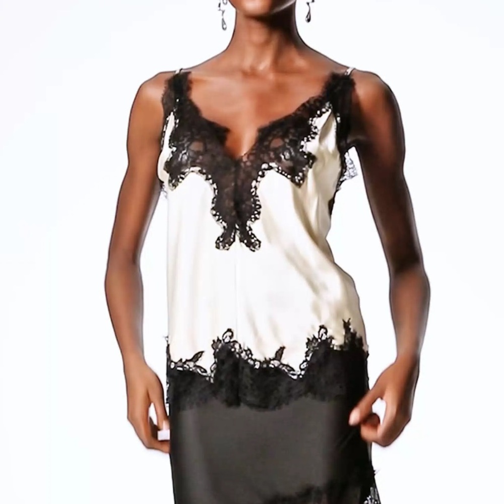 Chic Black and Cream Lace Slip Dress